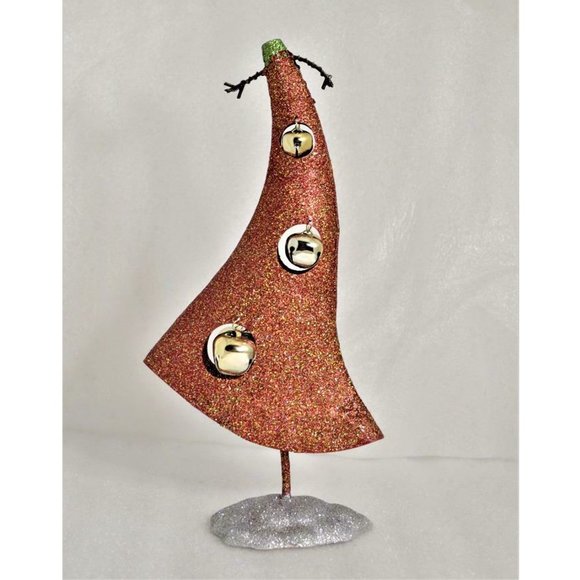 13" Tabletop Glitter Metal Christmas Tree w/ Bells - Picture 2 of 5